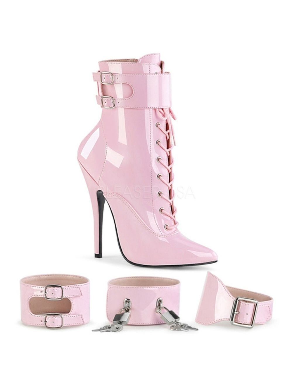POSH Domina Baby Pink Patent 6" High Heel Ankle Cuffs Boots